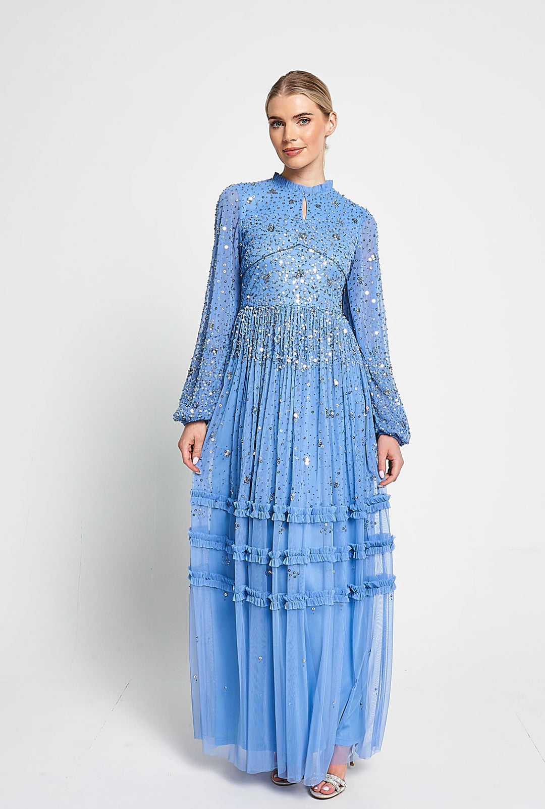 Agnes Powder Blue Sequin Maxi Dress by Amelia Rose