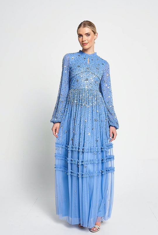 Agnes Powder Blue Sequin Maxi Dress by Amelia Rose