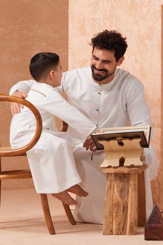 Faris Emirati Thobe/Jubba - Ivory Cream with Gold