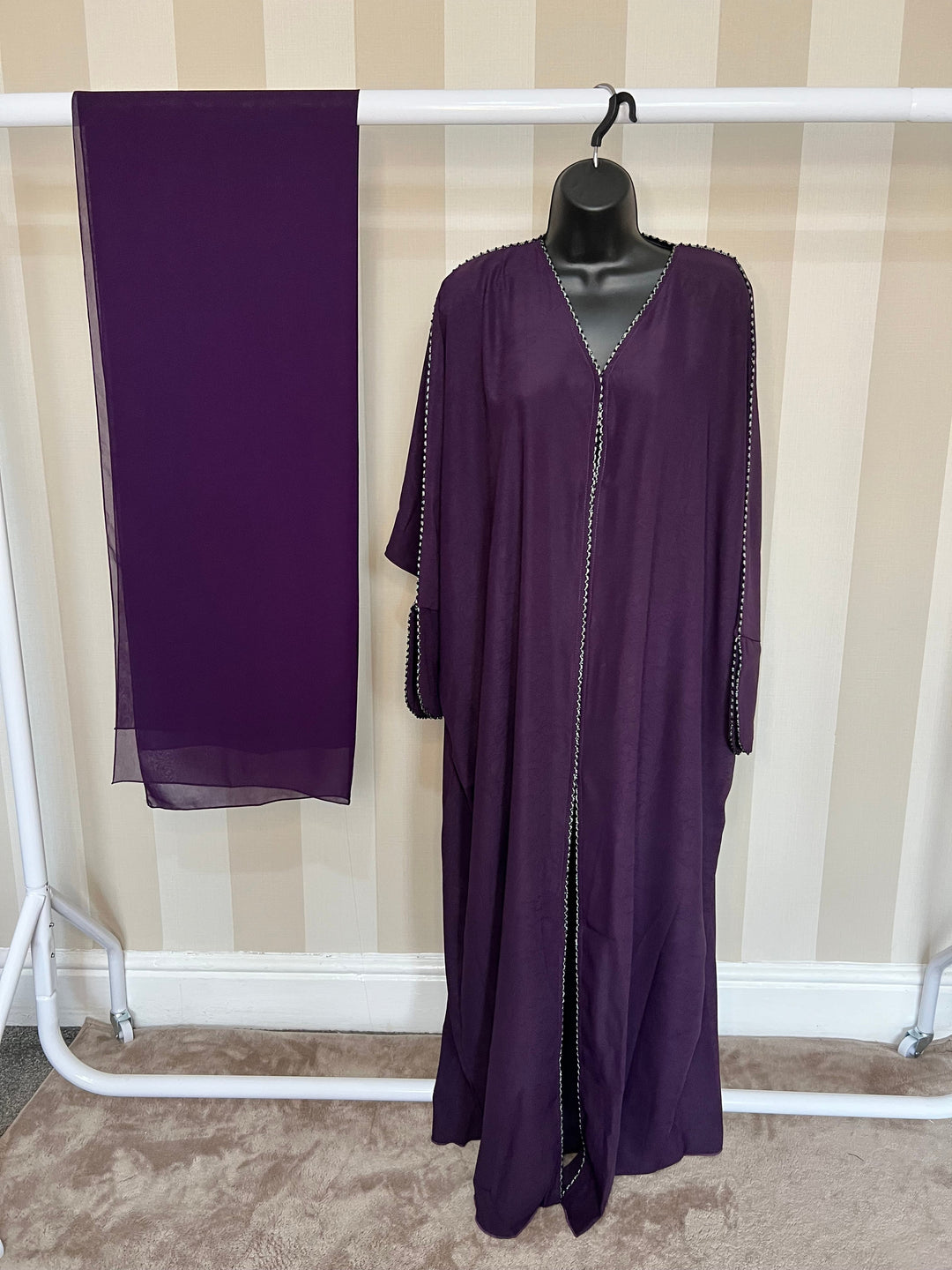 Beaded Trimmed Batwing Abaya in Aubergine shade 24