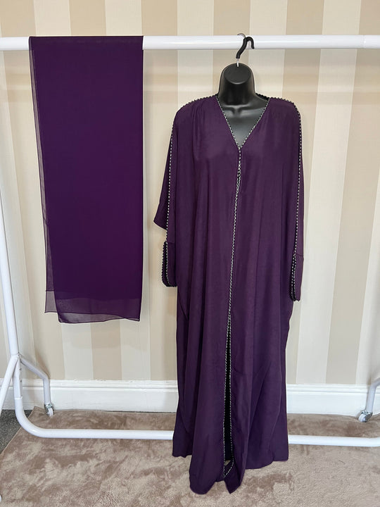 Beaded Trimmed Batwing Abaya in Aubergine shade 24