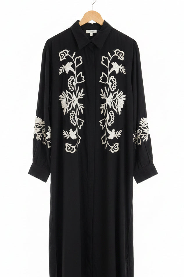 Midi Embroidered Linen Feel Shirt Dress