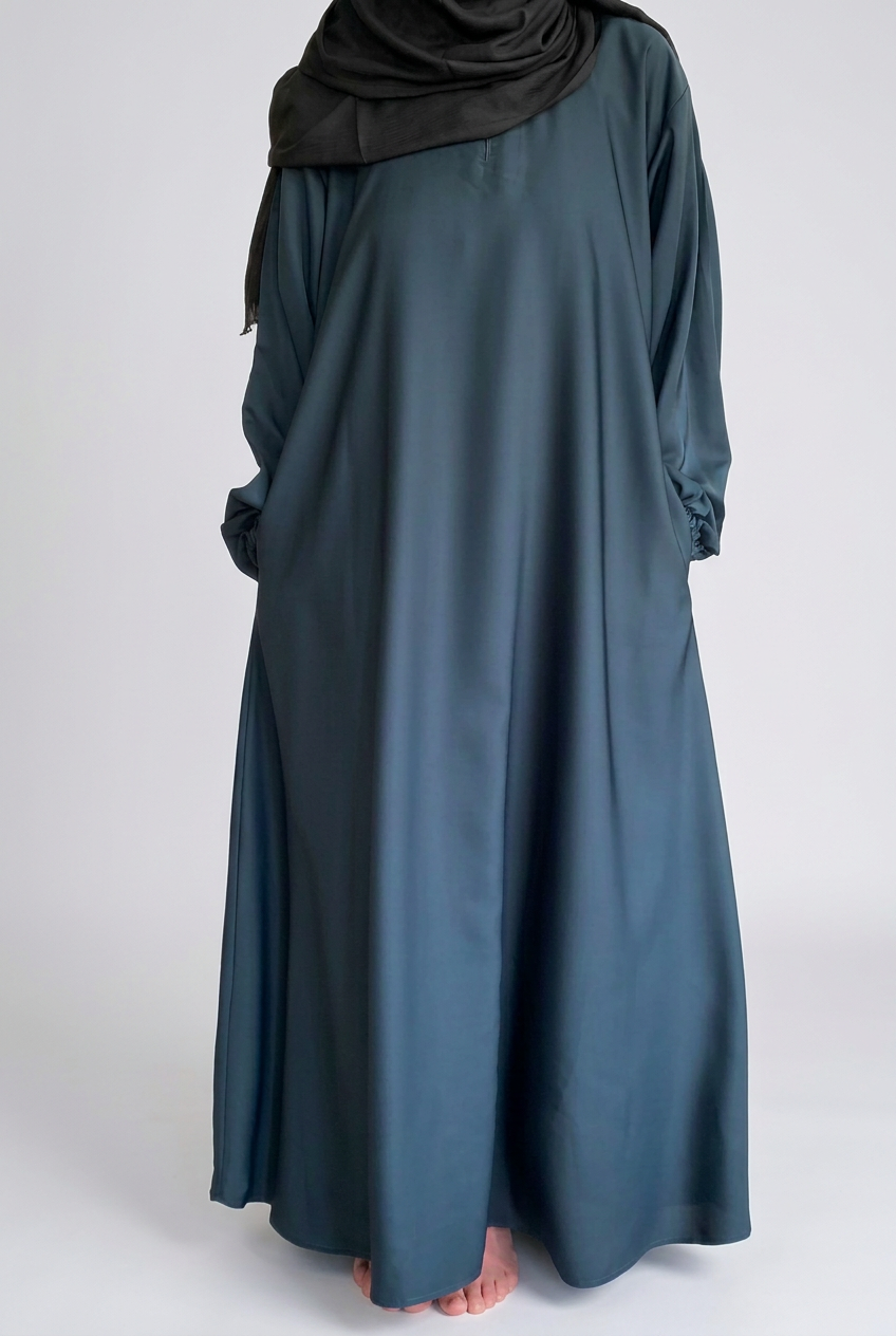 Nida Abaya with Elasticated cuffs and Zip pockets A- Deep Teal Blue