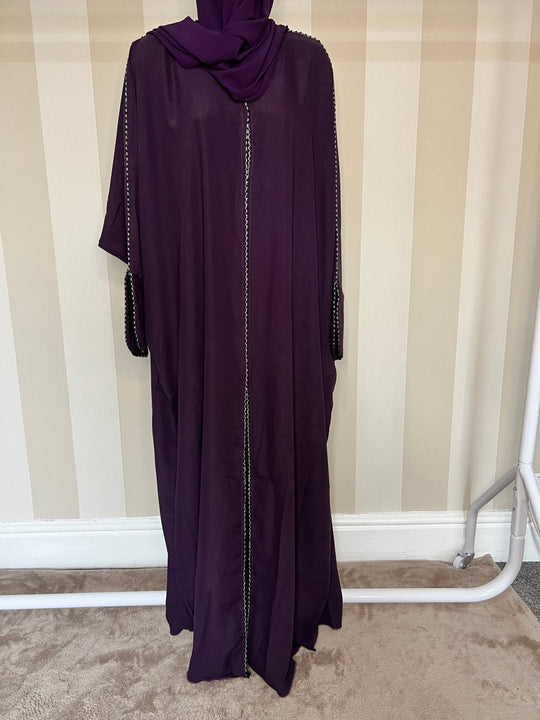 Beaded Trimmed Batwing Abaya in Aubergine shade 24