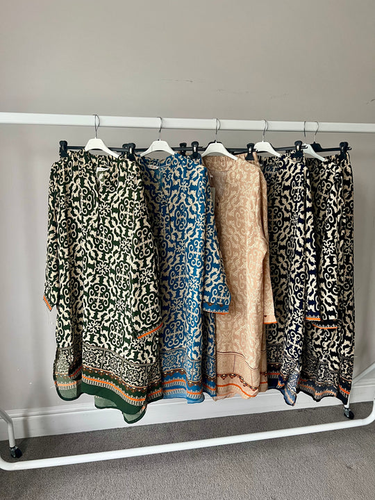 Full printed Bordered Long Line Coord
