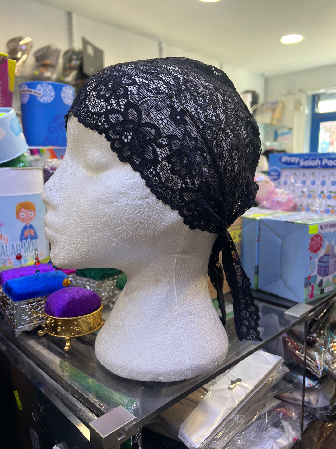 Lace stretch Black Full Bonnet with ties