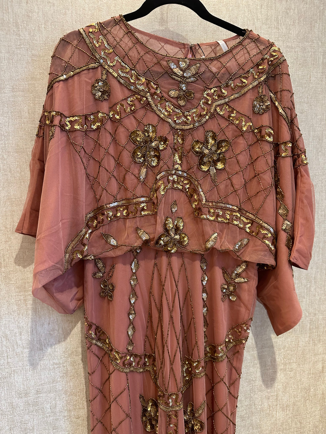 Frock and Frill Embellished Dress With Batwing Sleeves in Dusky Pink