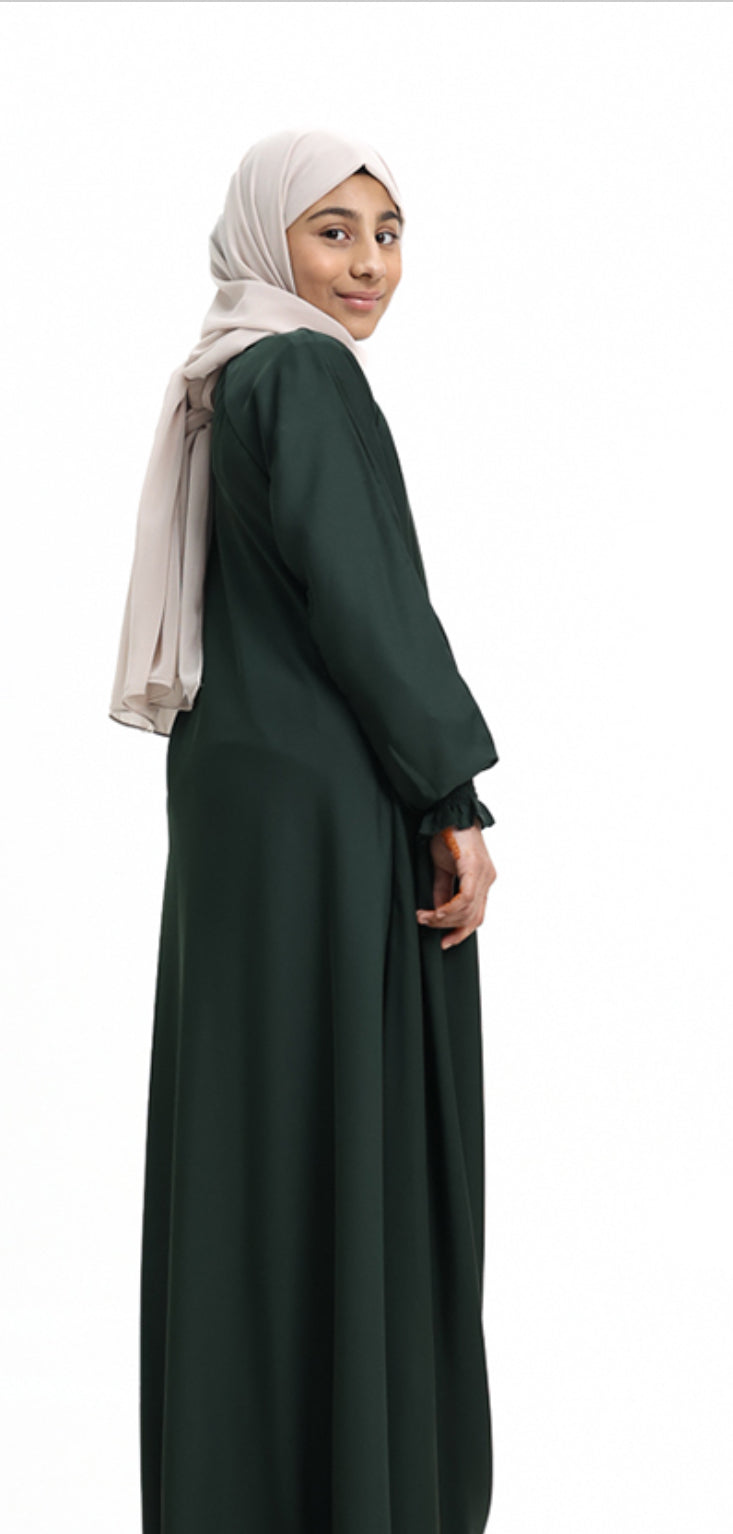 Umbrella Zip Girls Abaya in Green
