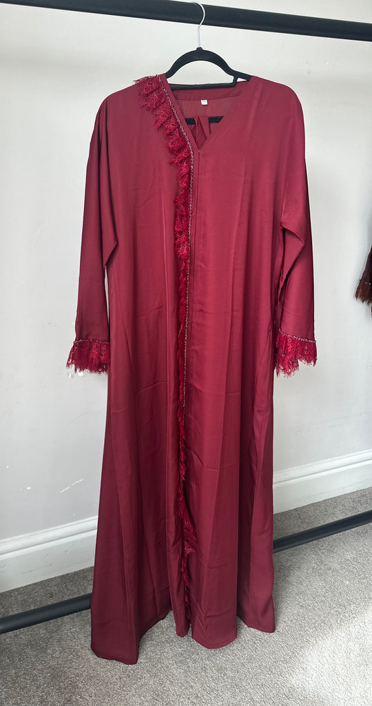 Frill Lace Beaded Dubai Abaya Sets in Colours