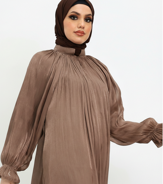 Shimmer Organza Umbrella Abaya in Taupe