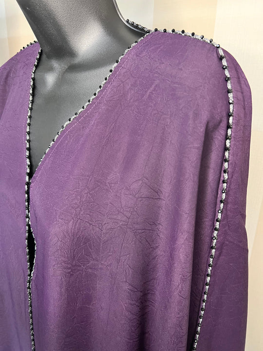 Beaded Trimmed Batwing Abaya in Aubergine shade 24