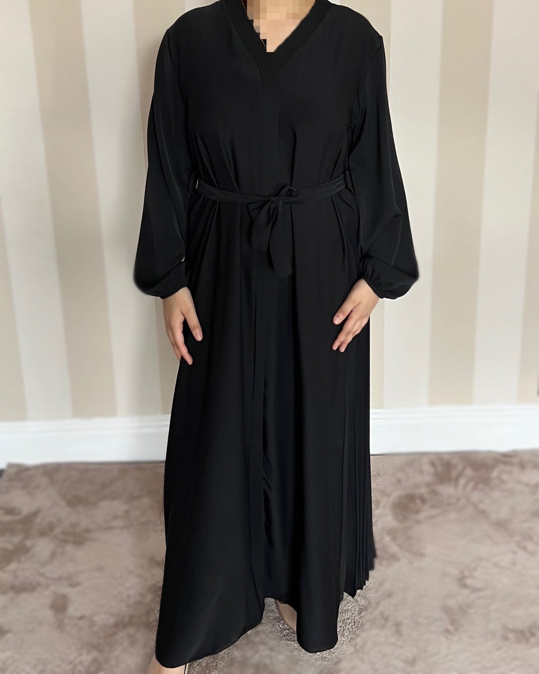 Pleated Back Dress/Abaya with Belt - Free size -
