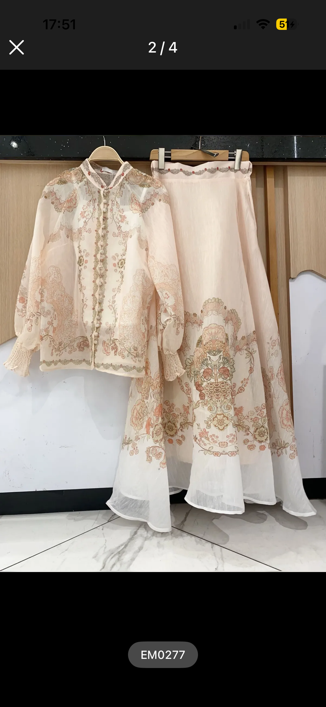 Floral Skirt and top set Vintage Beige Apricot