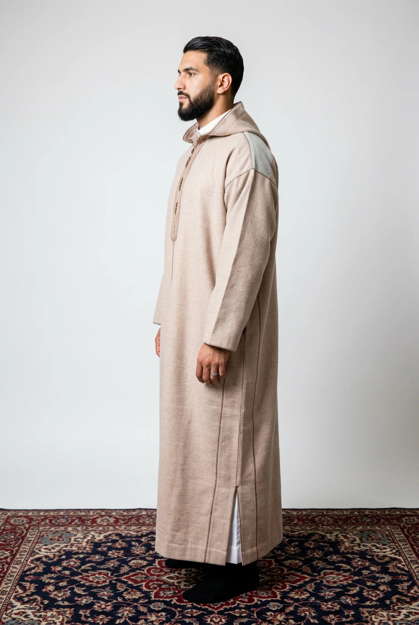 Winter Wool Hooded Moroccan Thobes - Beige