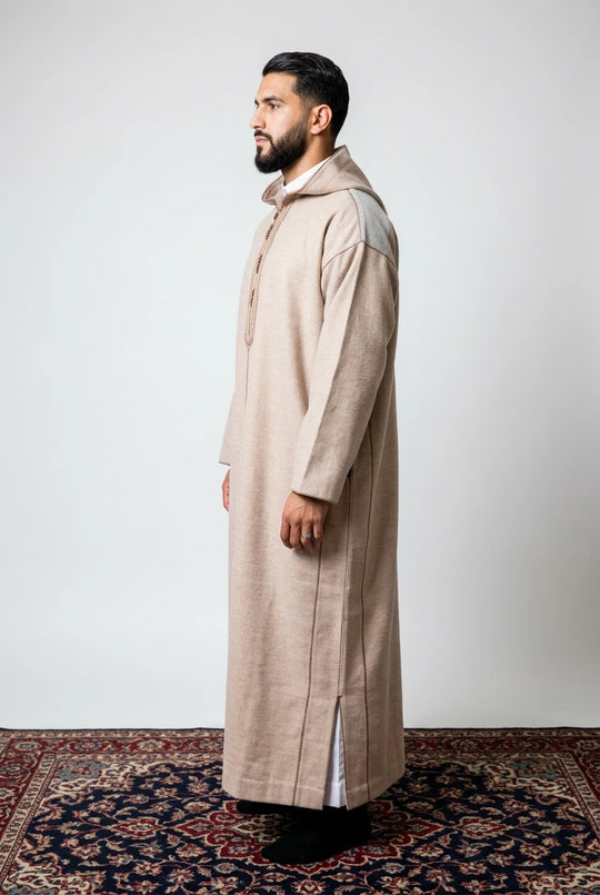 Winter Wool Hooded Moroccan Thobes - Beige