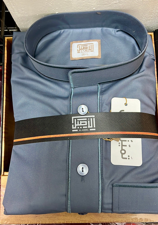 Embroidered Summer Al Aseel Thobes  - Grey Blue 4