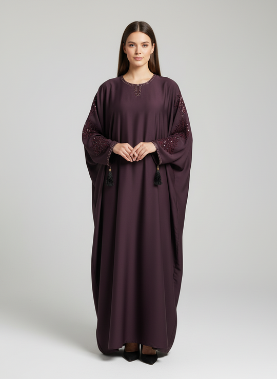 Embroidered Cutwork Batwing Abaya