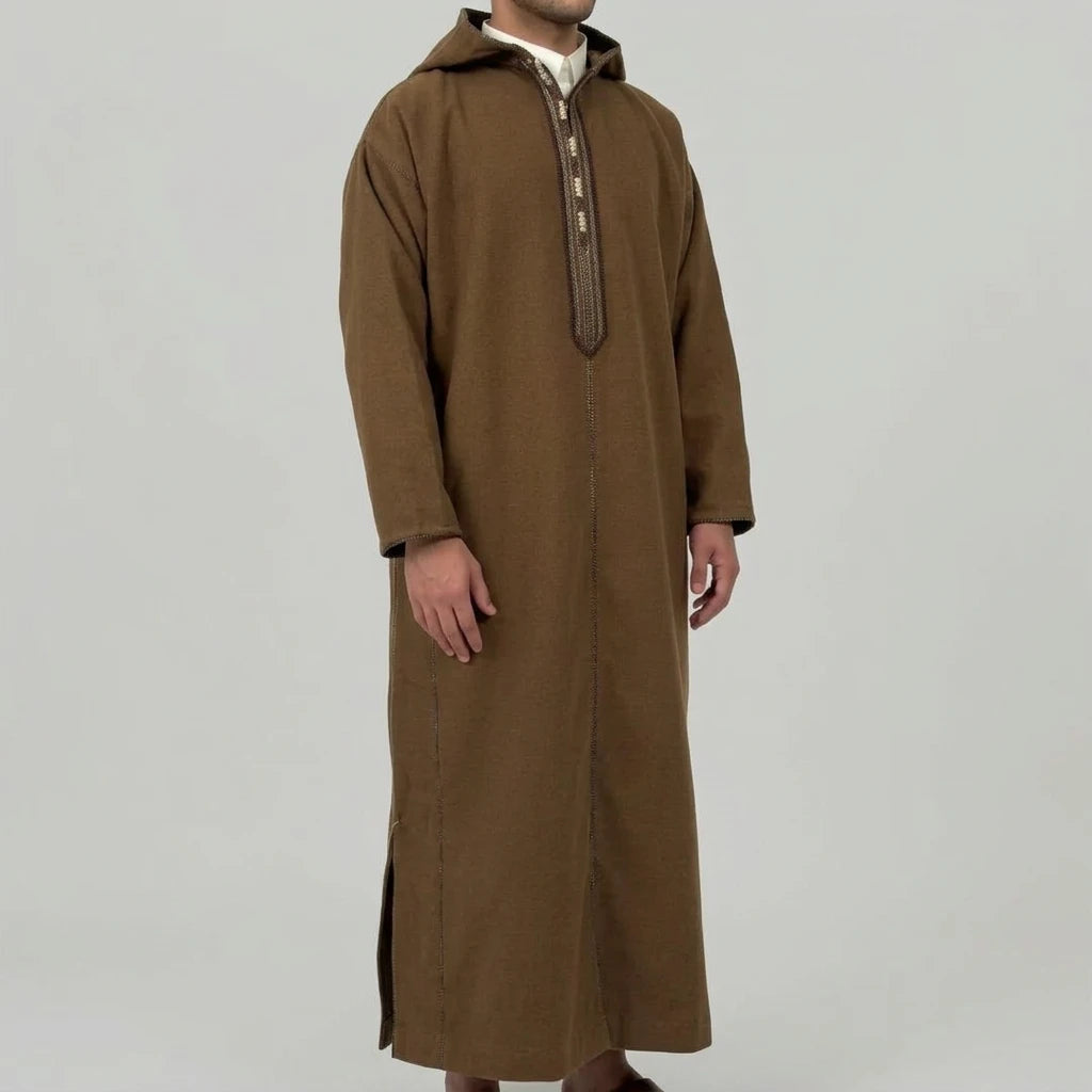 Winter Wool Hooded Moroccan Thobes - Brown