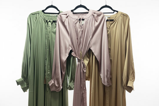 Premium Satin balloon sleeve Belt Dress