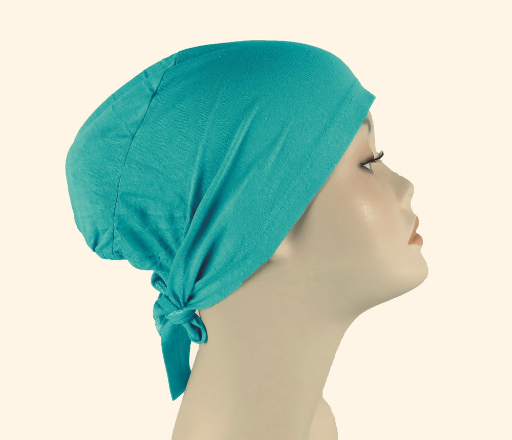 Plain Cotton tie back bonnets/ underscarf - Green and Yellow hues