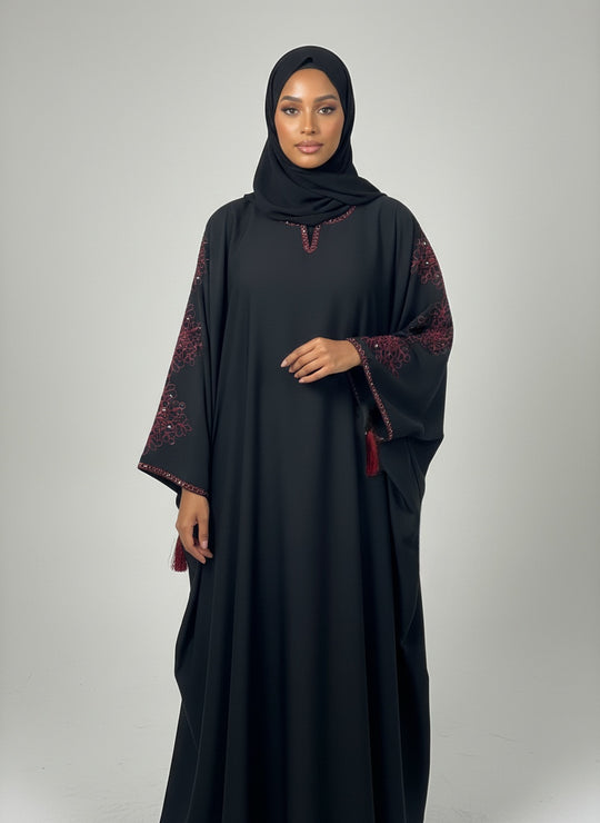 Embroidered Cutwork Batwing Abaya