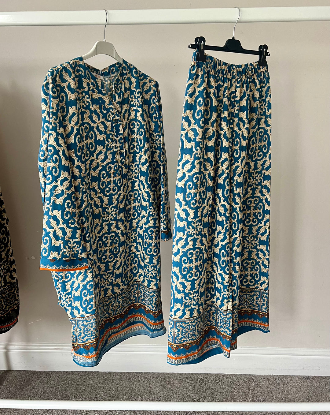 Full printed Bordered Long Line Coord