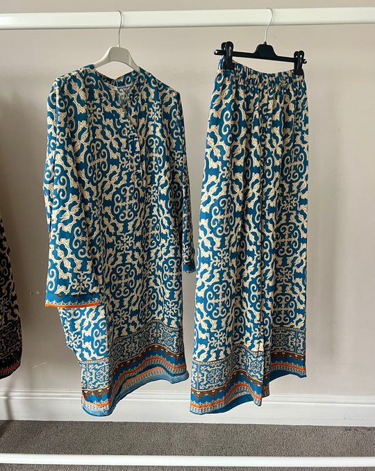 Full printed Bordered Long Line Coord