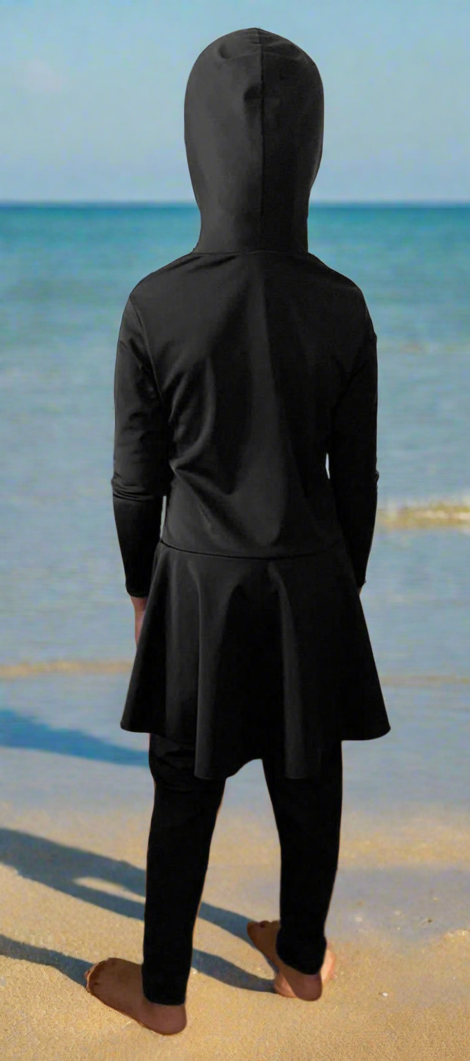 Girls Full Modest swimwear with Hood in Black