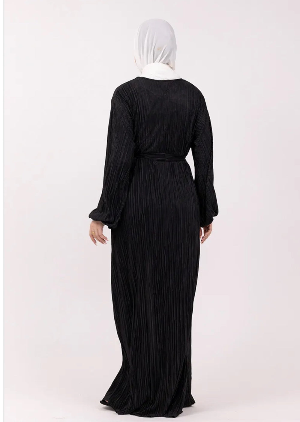 Plisse Abaya/ Dress with Belt in Black
