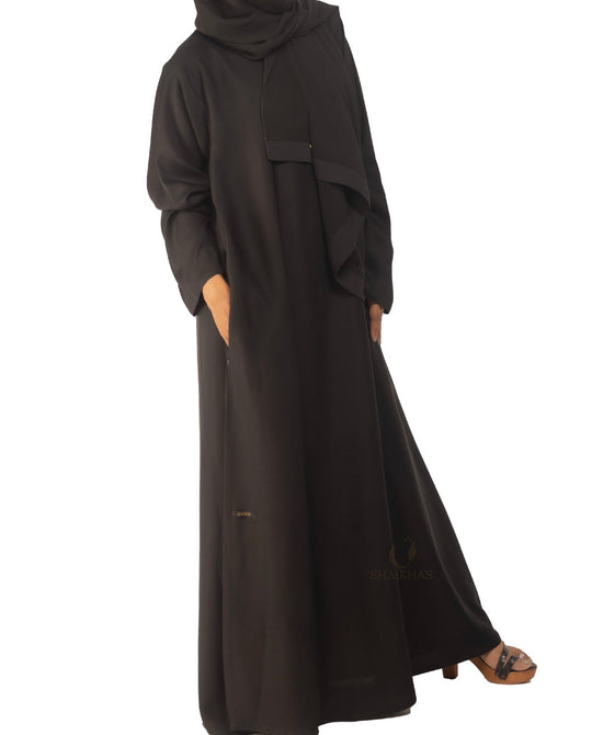 Plain Abaya with Pockets and Hijab CA1001 Black