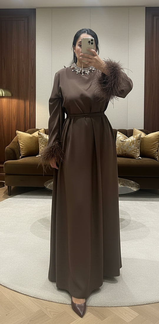 Fur Crystal Maxi Abaya Dresses