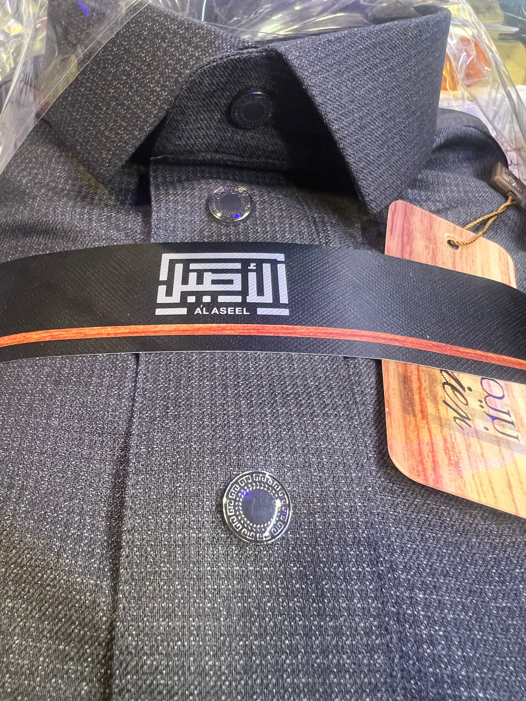 New Al Aseel Qatari Shirt Collar Thobe in Dark Grey 3