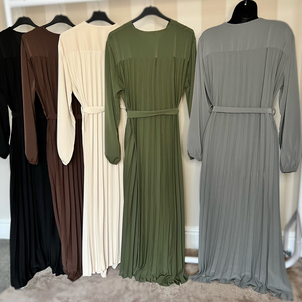 Pleated Back Dress/Abaya with Belt - Free size -