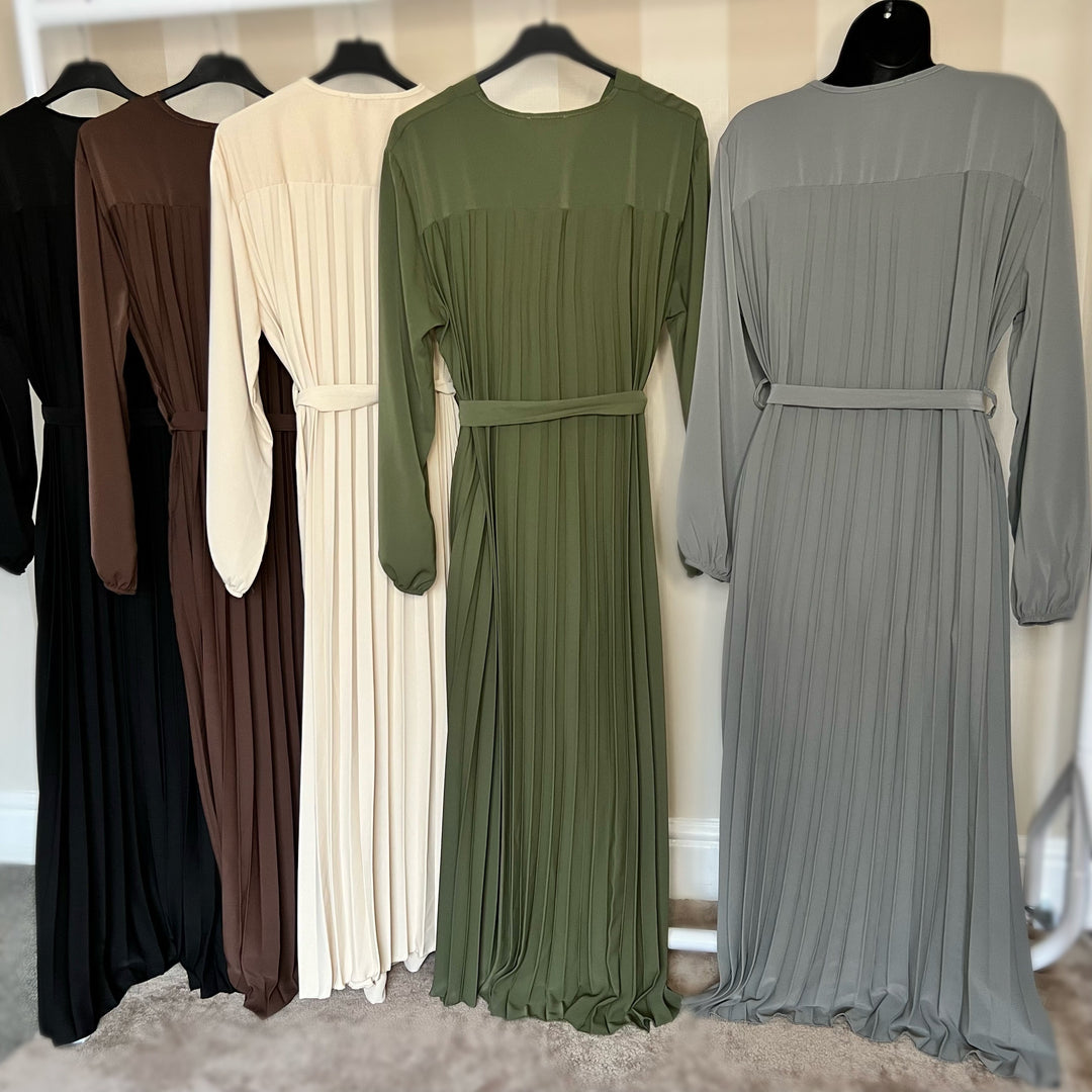 Pleated Back Dress/Abaya with Belt - Free size -