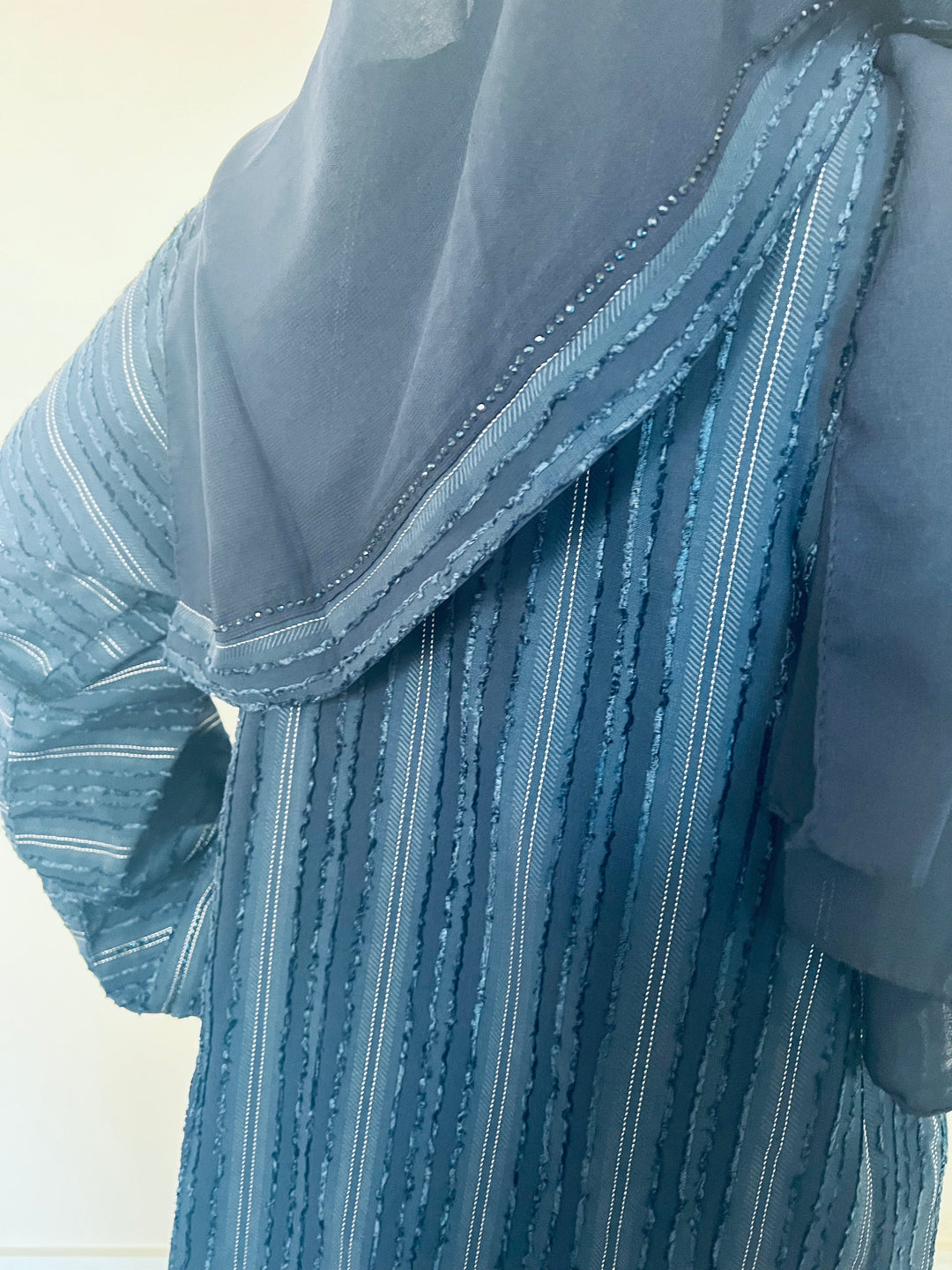 Burnout Velvet Abaya with crystals- TK Navy and Mauve