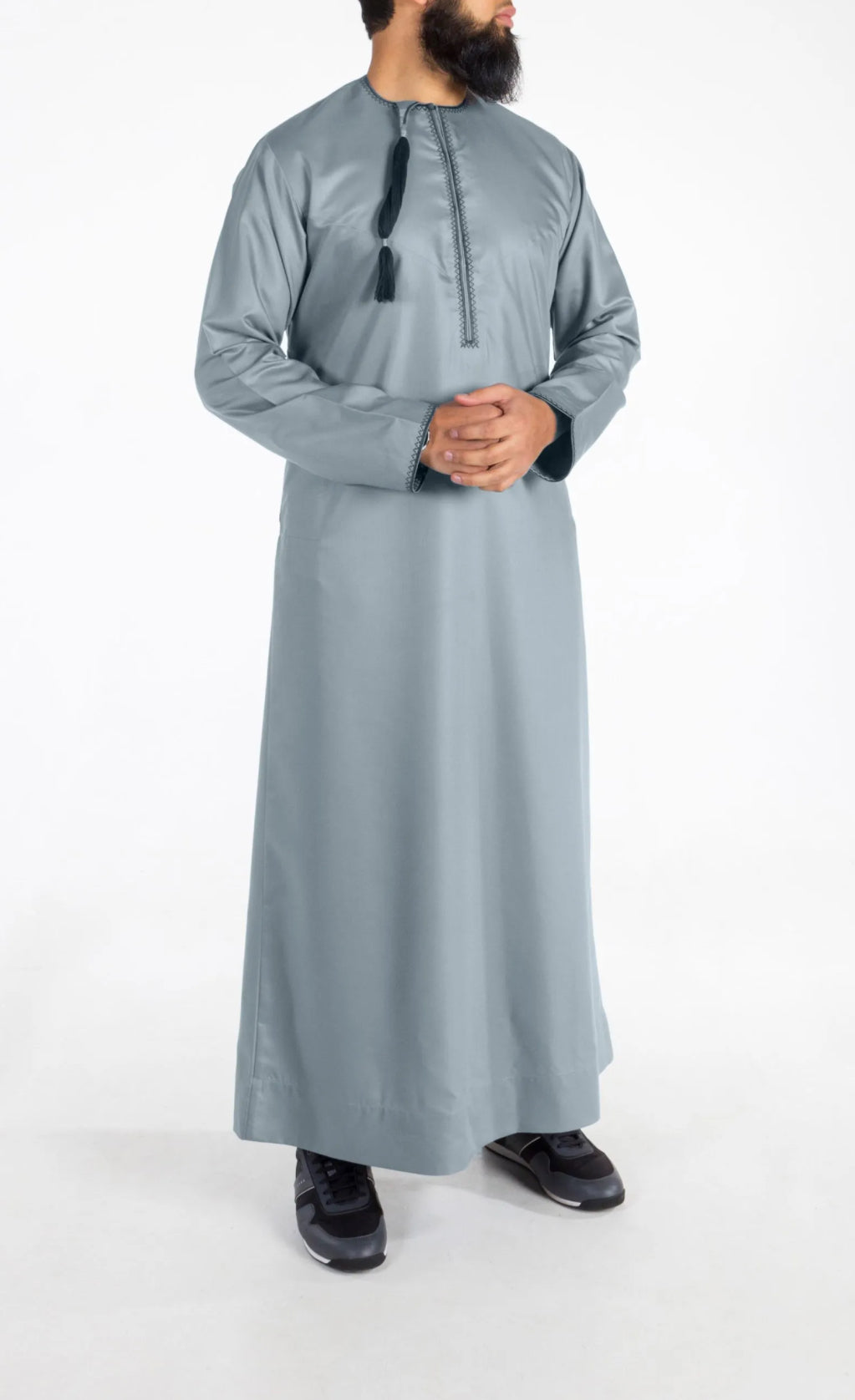 Embroidered Al Aniq Thobe/Jubbah - Grey Blue