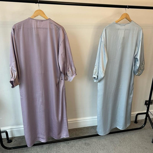 Embroidered Elegant Button down Midi Satin Dress