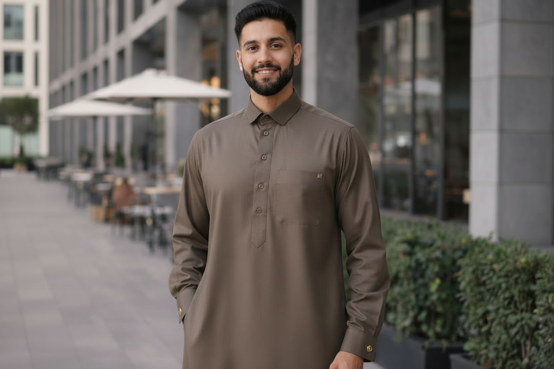 Thoubee Jubbah shirt collar  Taupe with cuff links