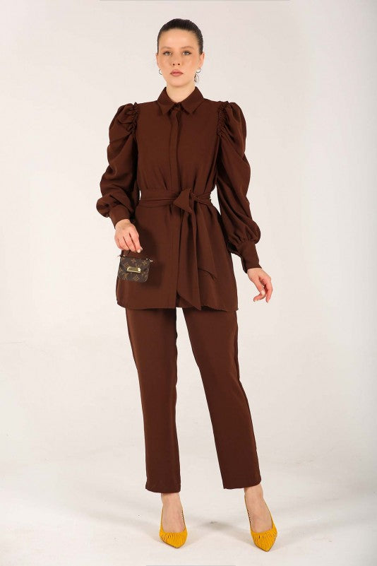 Puffed sleeves Coords sets - Brown