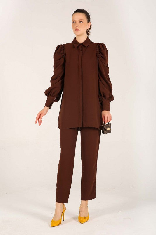 Puffed sleeves Coords sets - Brown