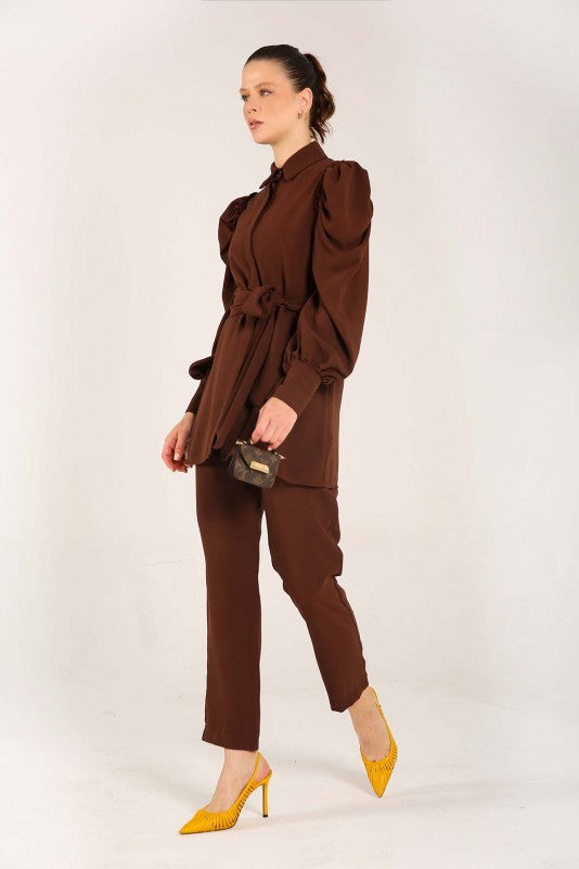 Puffed sleeves Coords sets - Brown