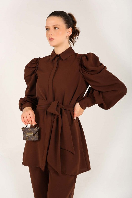 Puffed sleeves Coords sets - Brown