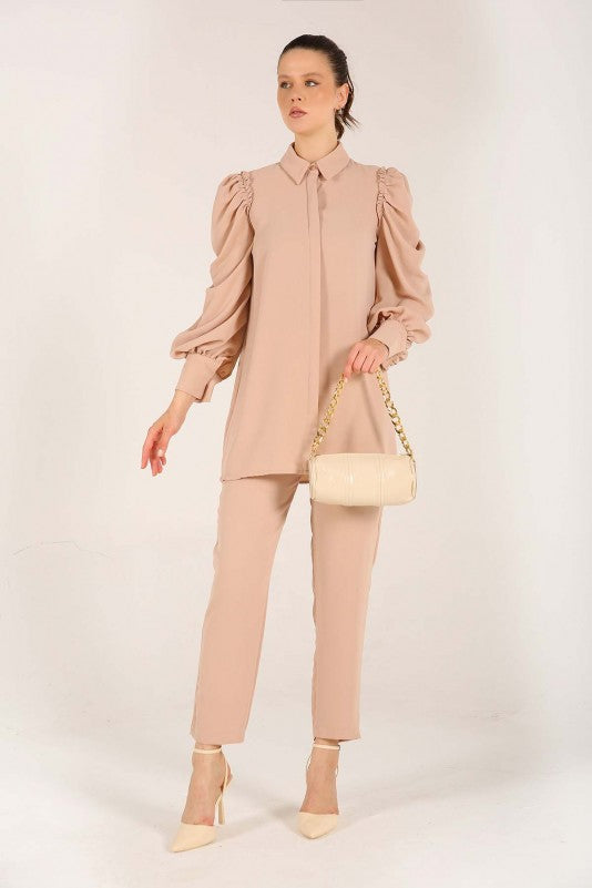 Puffed sleeves Coords sets - Beige