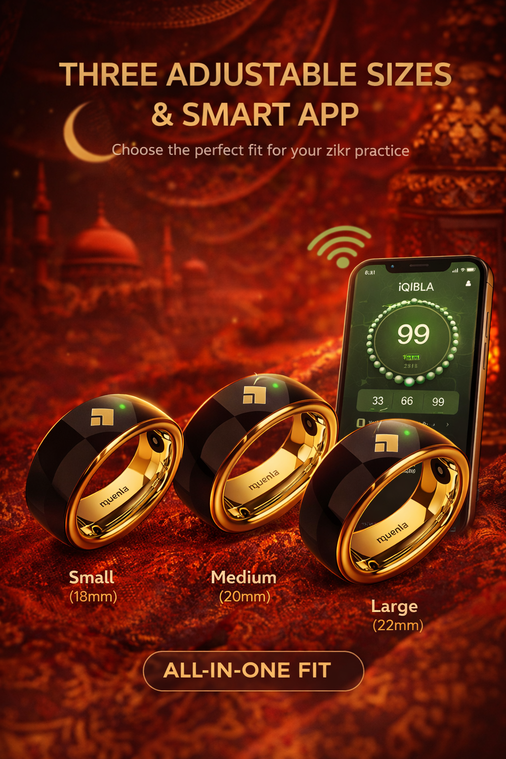 iQIBLA Smart Vibrating Zikr Metal Ring