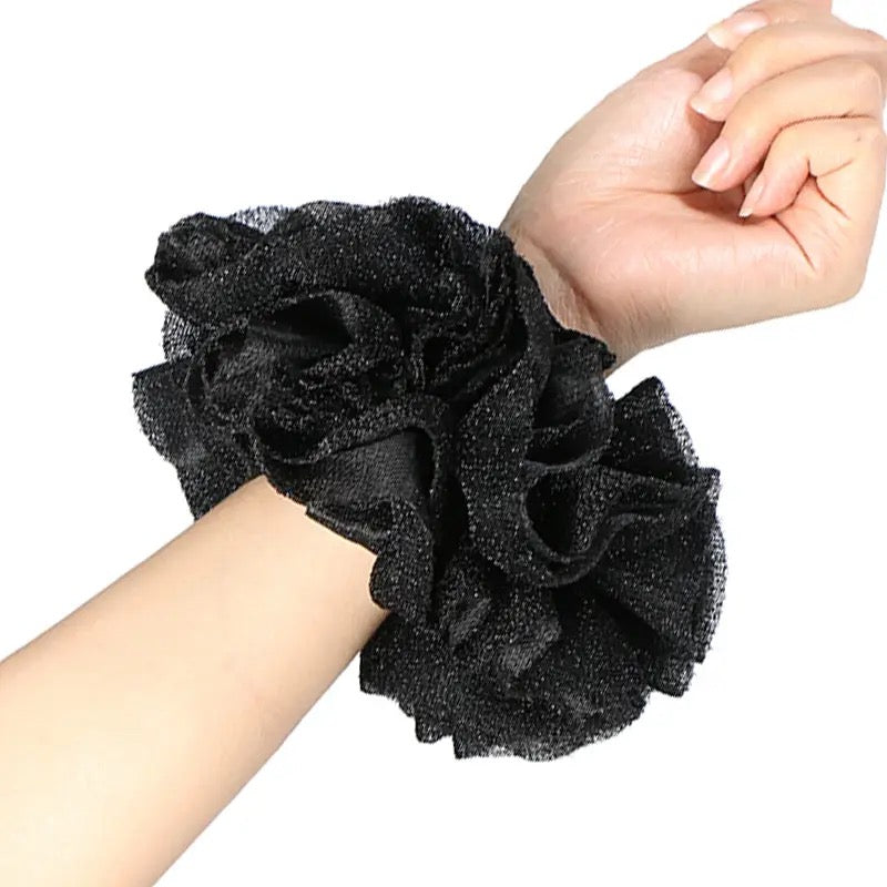 Elasticated Large Netted Scrunchies in Black
