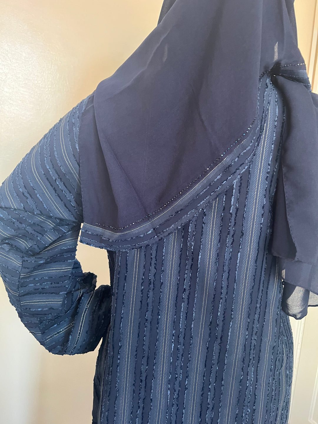 Burnout Velvet Abaya with crystals- TK Navy and Mauve