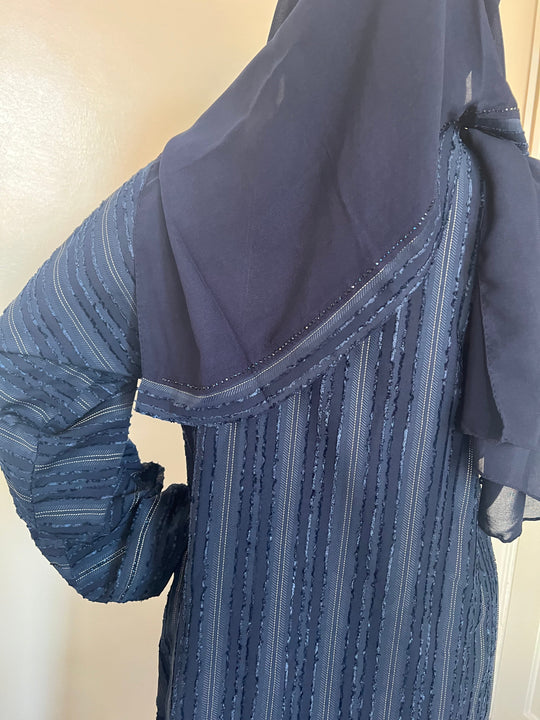 Burnout Velvet Abaya with crystals- TK Navy and Mauve