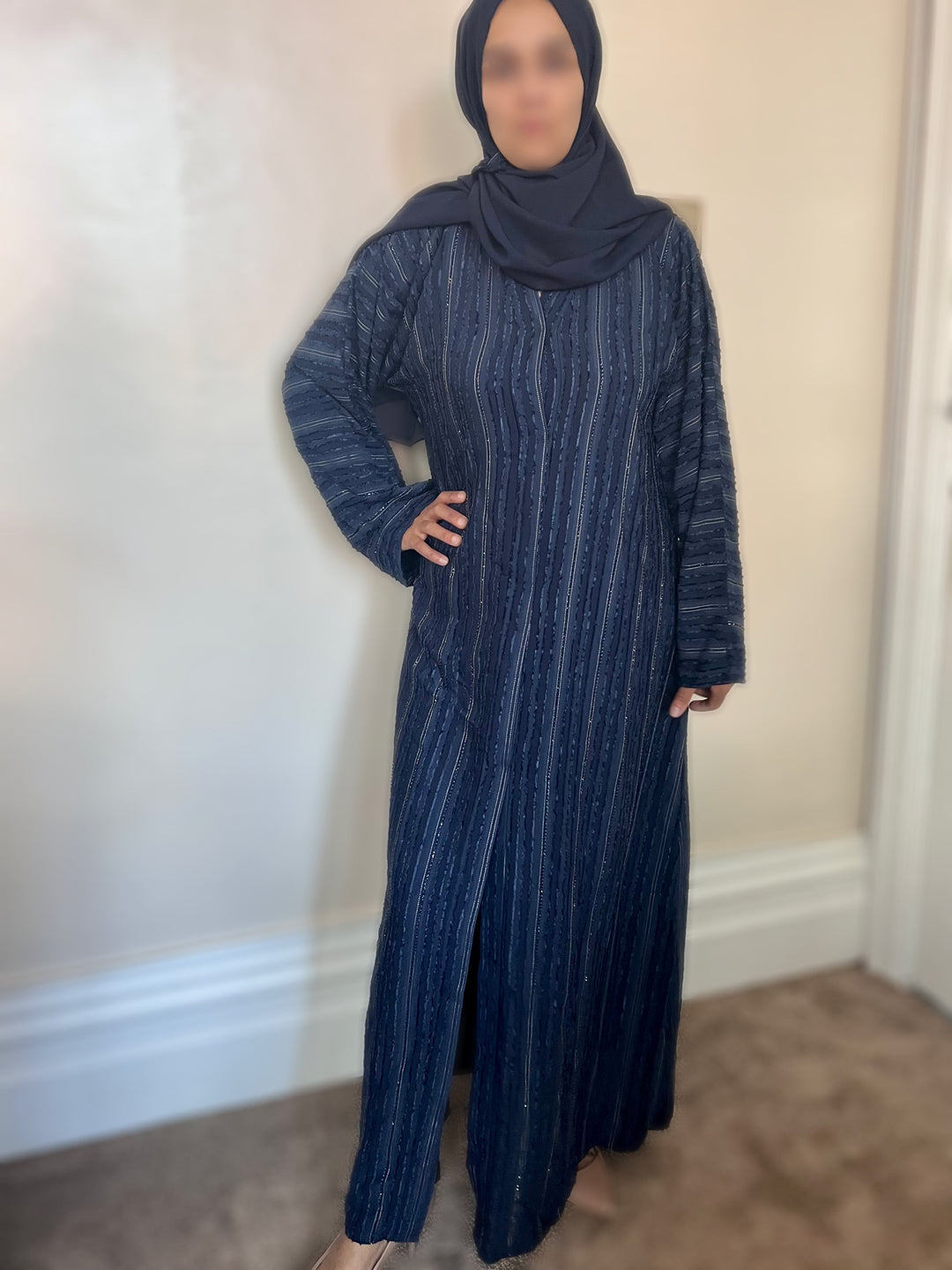Burnout Velvet Abaya with crystals- TK Navy and Mauve