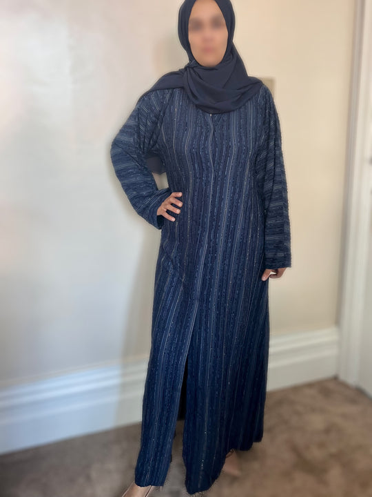 Burnout Velvet Abaya with crystals- TK Navy and Mauve