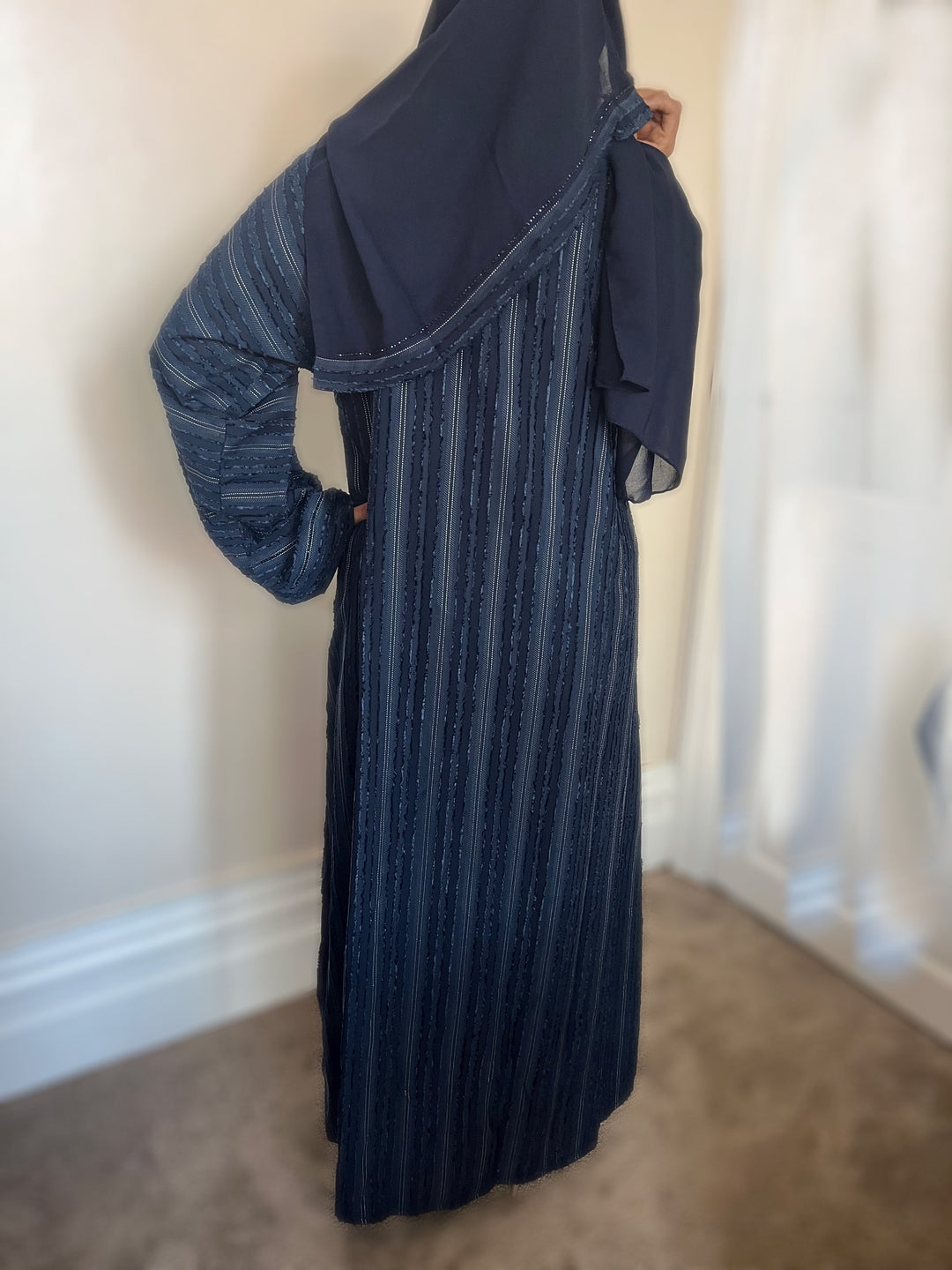Burnout Velvet Abaya with crystals- TK Navy and Mauve